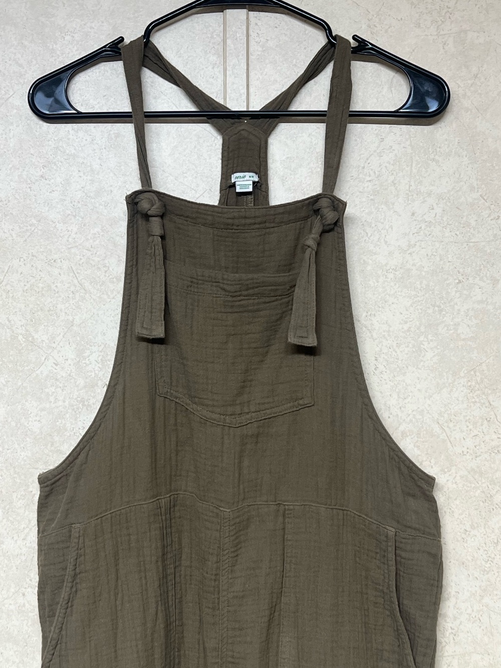 Aerie washed olive lightweight rolled leg overalls gauzy cotton boho hippie - Picture 7 of 15
